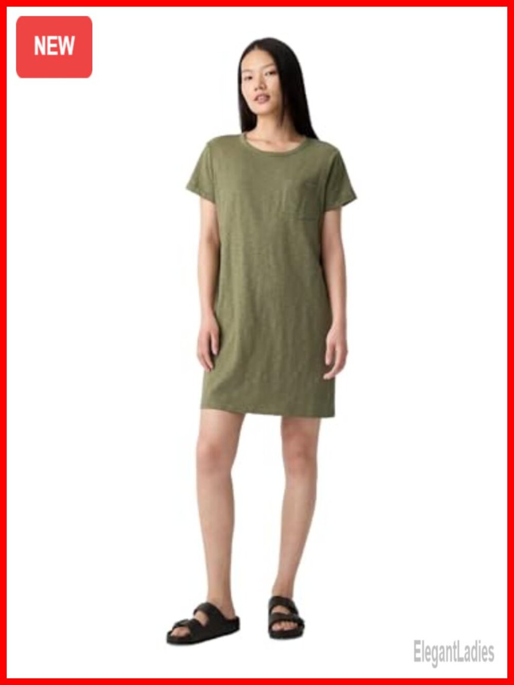 Relaxed Pocket T-Shirt Dress Crew Neck Short Sleeve Pull On Knee-Length